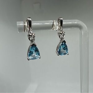 Amazing Blue Pear Topaz Drop Dangle Earrings w/ Diamond Accents 10K White Gold